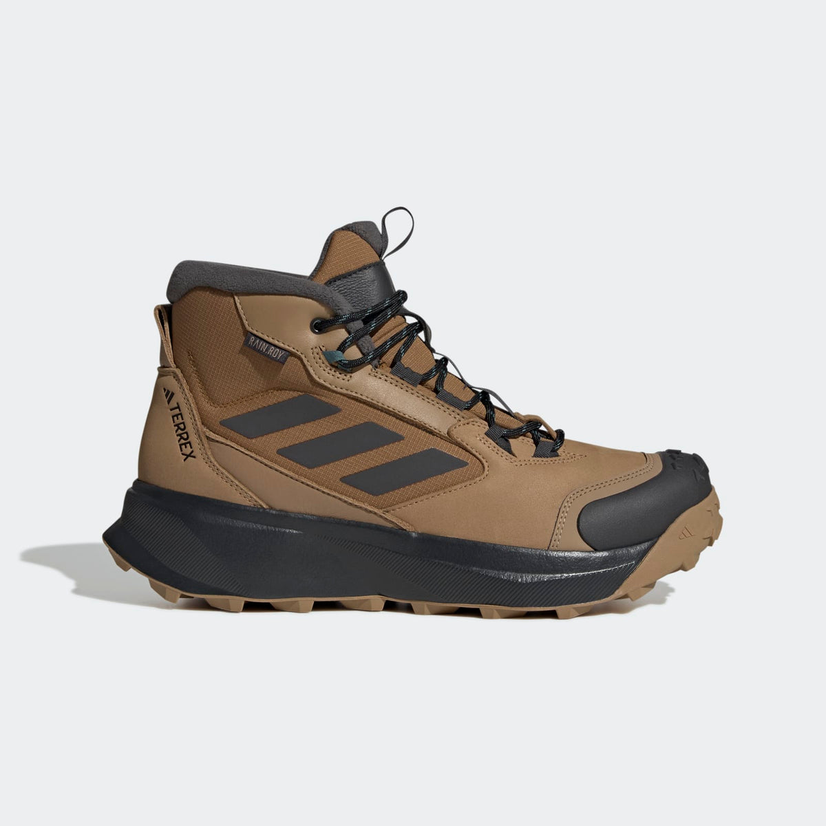 Adidas Terrex Winter Leather Mid Cut RAIN.RDY COLD.RDY Boots - Side Lateral Center View - Cardboard / Carbon / Bronze Strata