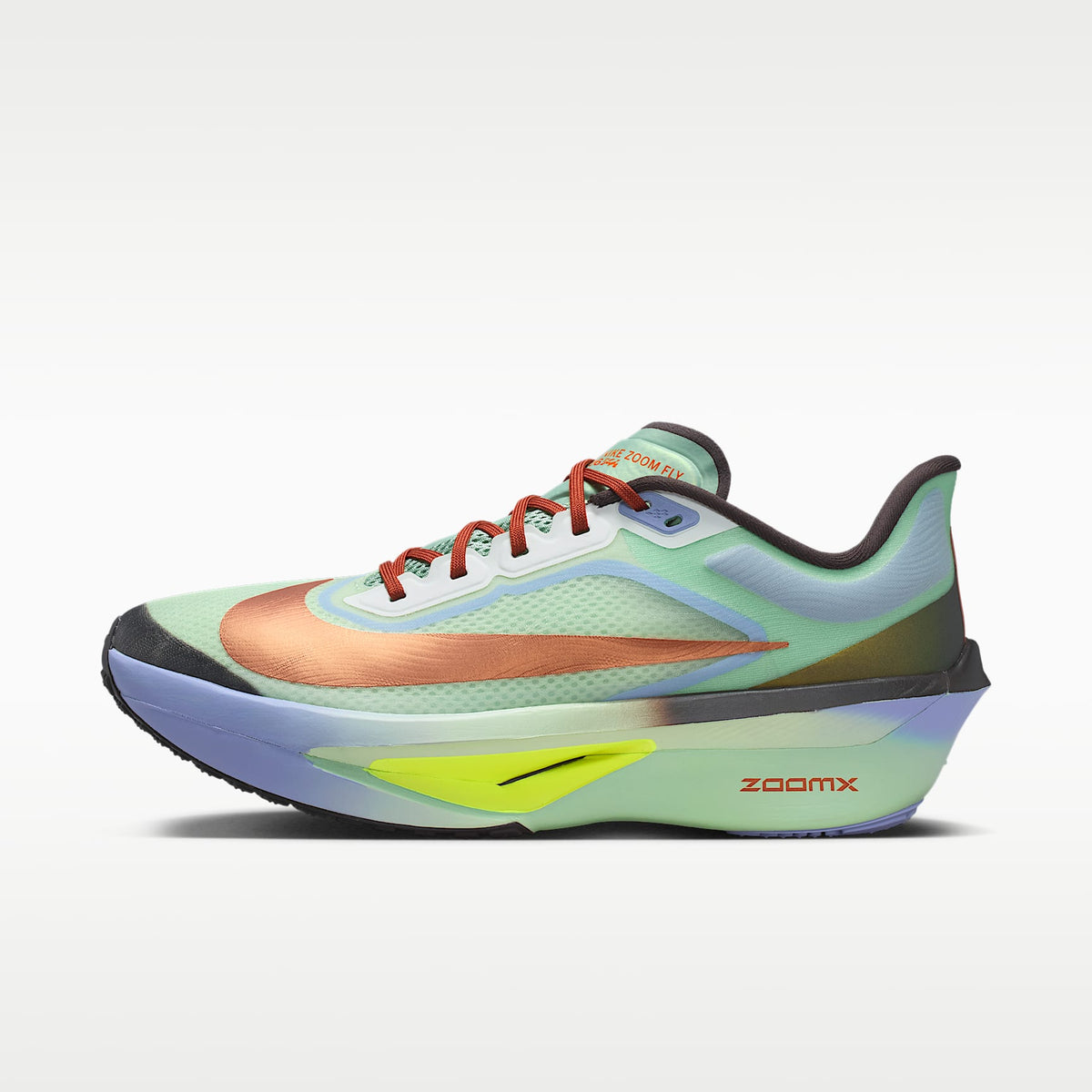 Nike Zoom Fly 6 Men product view 1 — Steam/Frosted Spruce/Purple Fade/Rugged Orange