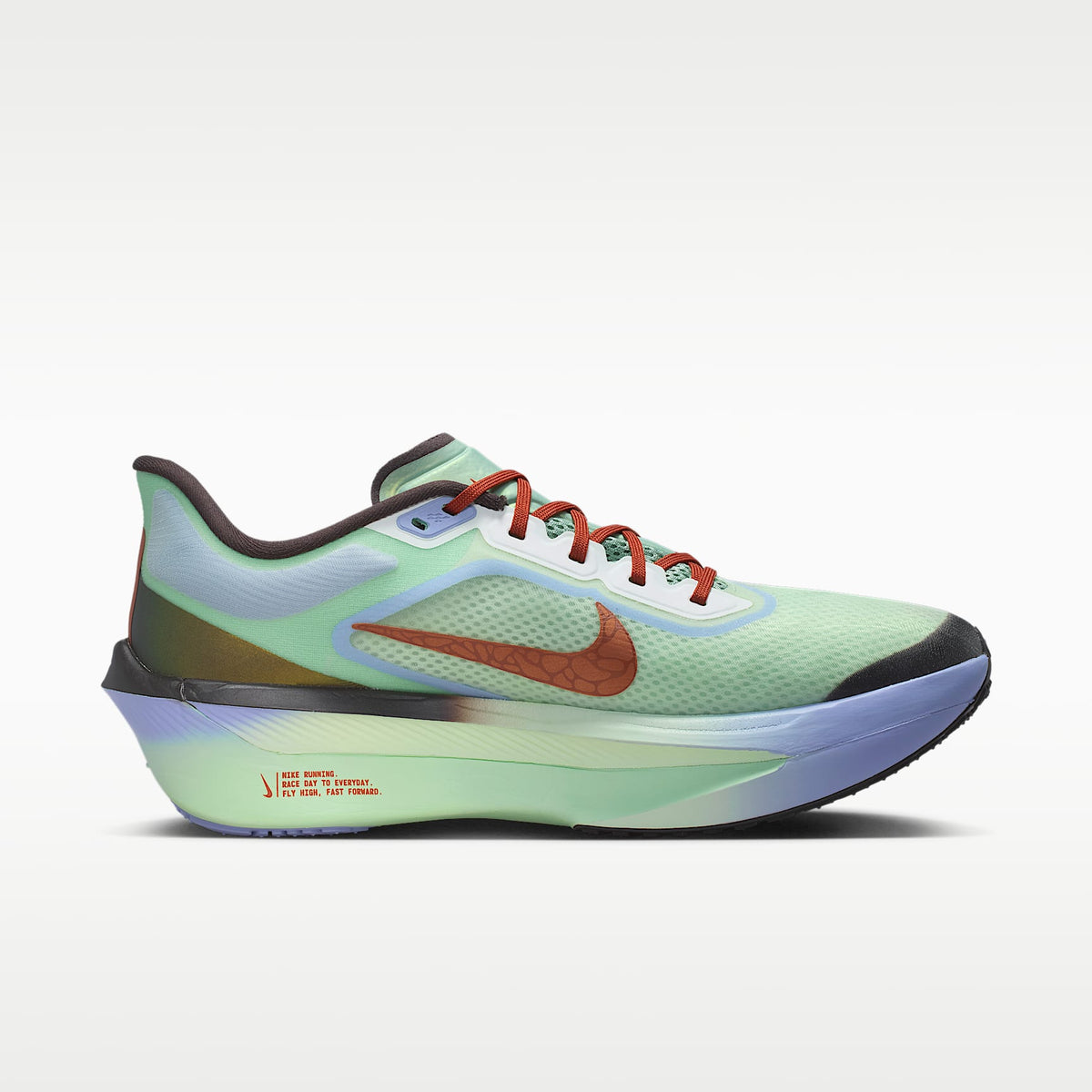 Nike Zoom Fly 6 Men product view 3 — Steam/Frosted Spruce/Purple Fade/Rugged Orange