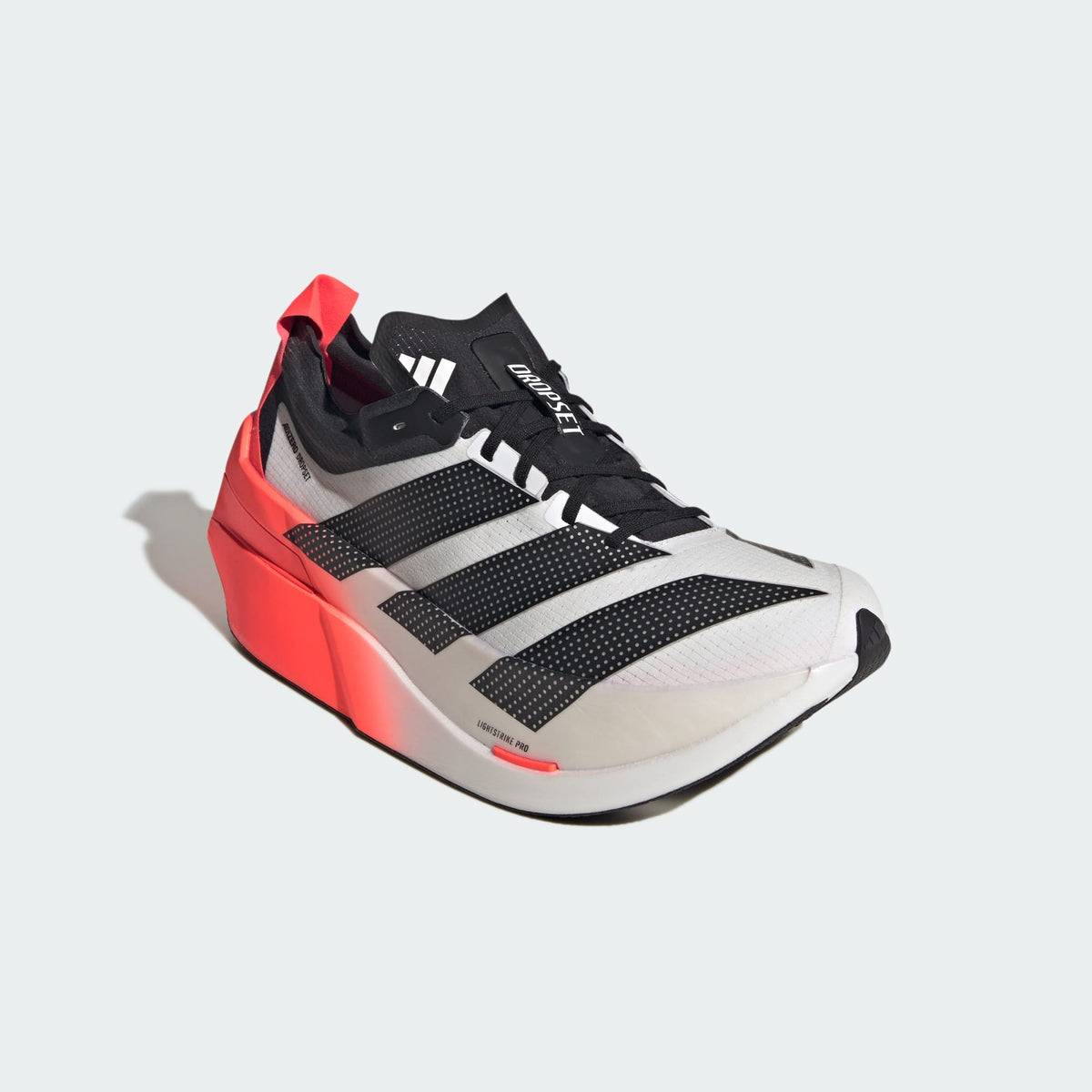 Adidas Adizero Dropset Elite LA6218 Cloud White Solar Red Core Black front three-quarter view