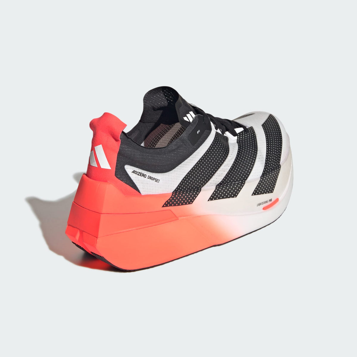 Adidas Adizero Dropset Elite LA6218 Cloud White Solar Red Core Black rear three-quarter view