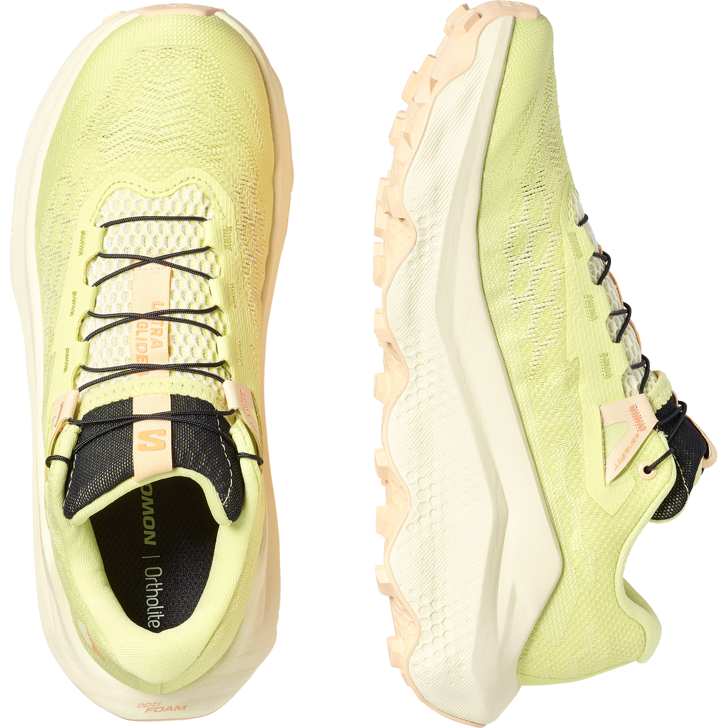 Salomon Ultra Glide 4 Women product view 2 — Sunny Lime / Transparent Yellow / Almond Cream
